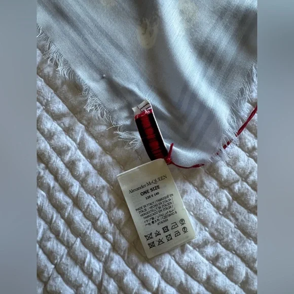 Alexander McQueen Graffiti Logo Skull Print Silk Biker Scarf Sky Blue NEW - Picture 3 of 8